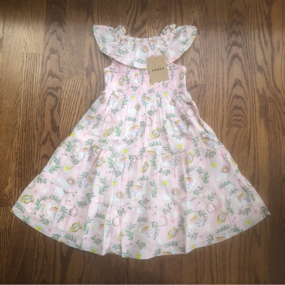 NEW Mini Boden Shirred Woven Midi Dress with Unicorn Print 2-3 Years - Picture 4 of 8